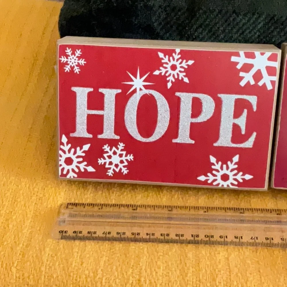 Holiday 'Hope' and 'Peace' Red Wooden Block Signs - Set of 2